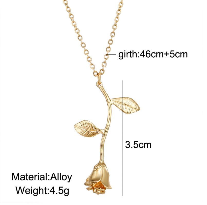 Unique Gold Plated 3D Rose  Flower Pendant Necklace Wedding Jewelry Birthday Gif